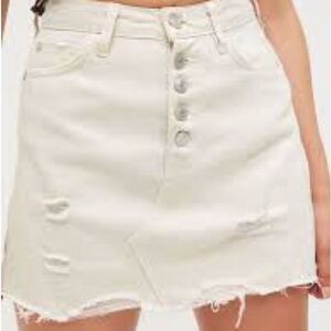 We the Free White Distressed Denim Skirt